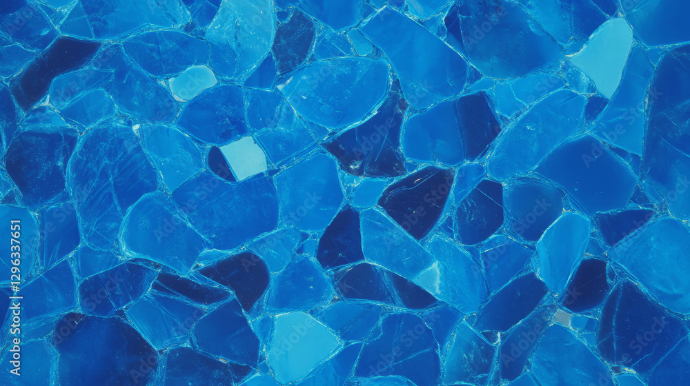 Poster abstract background of blue broken glass with intricate cracks for modern design projects