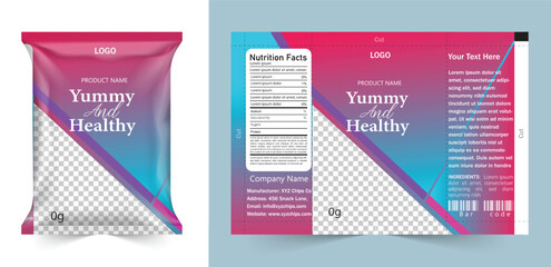 Chips package design, foil bags with the original file in 3d illustration. Chip's packaging ideas | chip packaging, packaging, chips, vector, template.