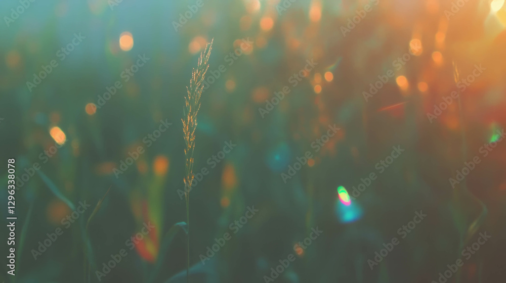 Poster serene nature scene with blurred lights and lens flare for calming background design