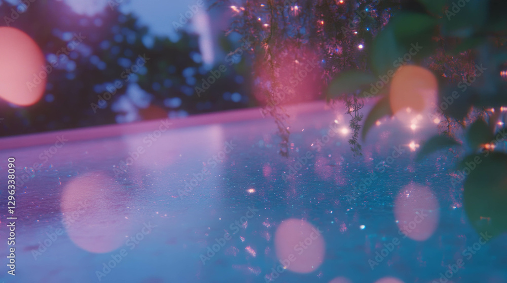 Poster dreamy evening scene with blurred lights and bokeh effect for creative designs