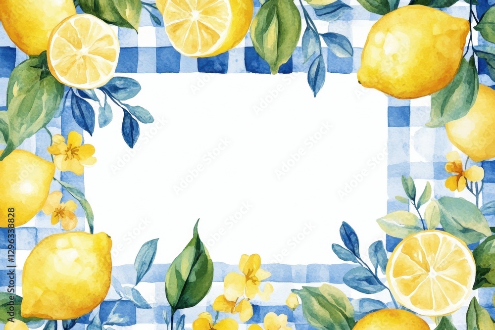 Poster cheerful lemon themed border design with vibrant colors and a blank center for customizable text. ge