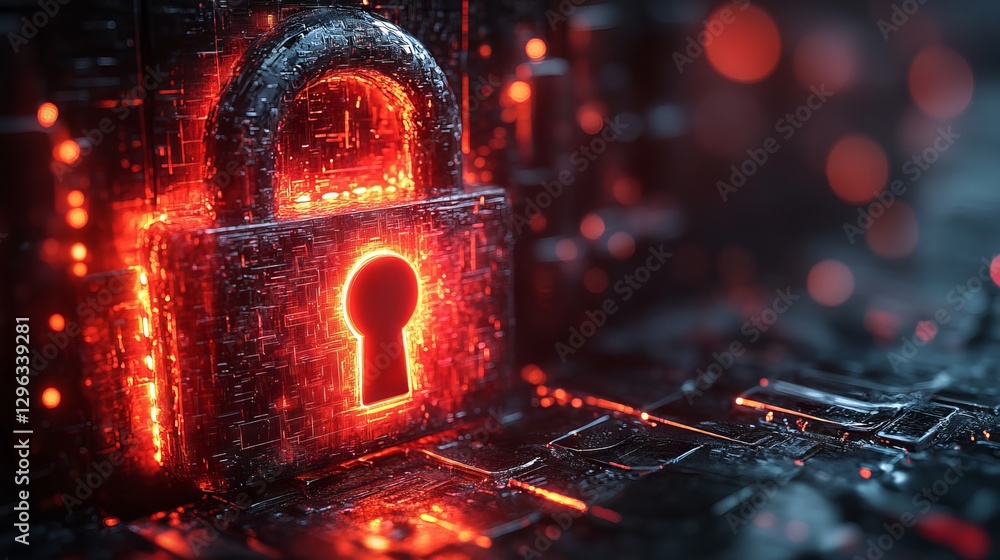 Poster digital illustration of a padlock symbolizing online protection and cybersecurity in the digital wor