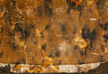 Close-up of a old surface book cover - close up of worn brown leather with streaks of yellow and...