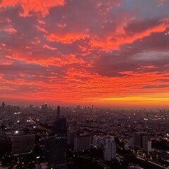 a sunset sky in Bangkok, where warm orange and pink hues blend seamlessly over the city's skyline