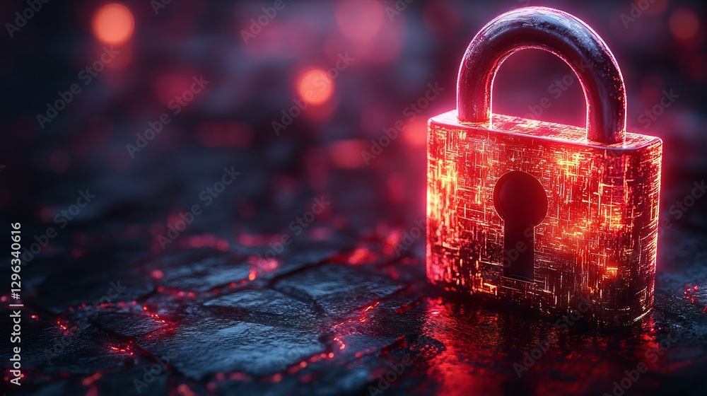 Poster digital illustration of a padlock symbolizing online protection and cybersecurity in the digital wor