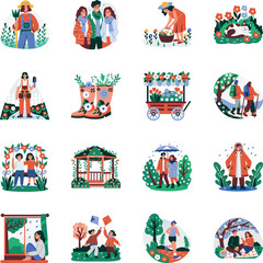 Fototapeta premium Collection of Flat Springtime Illustrations