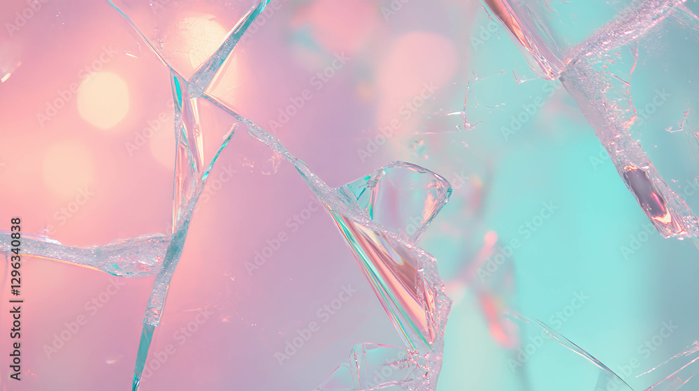 Poster pastel colored broken glass background with abstract fractals for artistic design