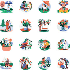 Spring Season Flat Illustration Set

