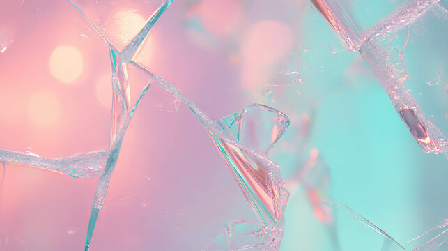 Fototapeta Pastel colored broken glass background with abstract fractals for artistic design