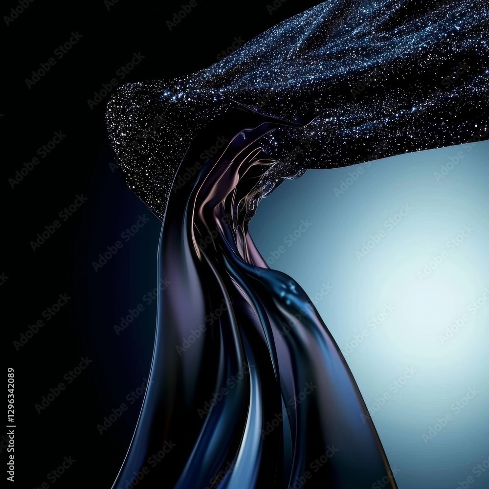 Aufkleber an abstract blue line backdrop featuring concepts related to advanced digital technology