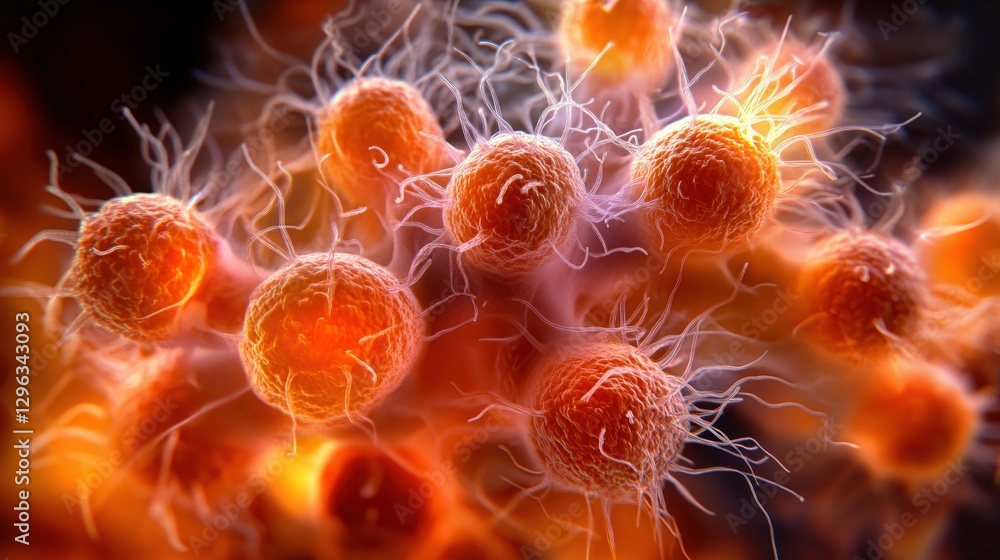 Poster close up image of multiple cells with detailed structure and texture in biological sample