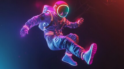 A vibrant, floating astronaut in space, surrounded by a spectrum of dazzling colors, symbolizing exploration, freedom, and the infinite possibilities of the universe. This concept captures the awe-ins