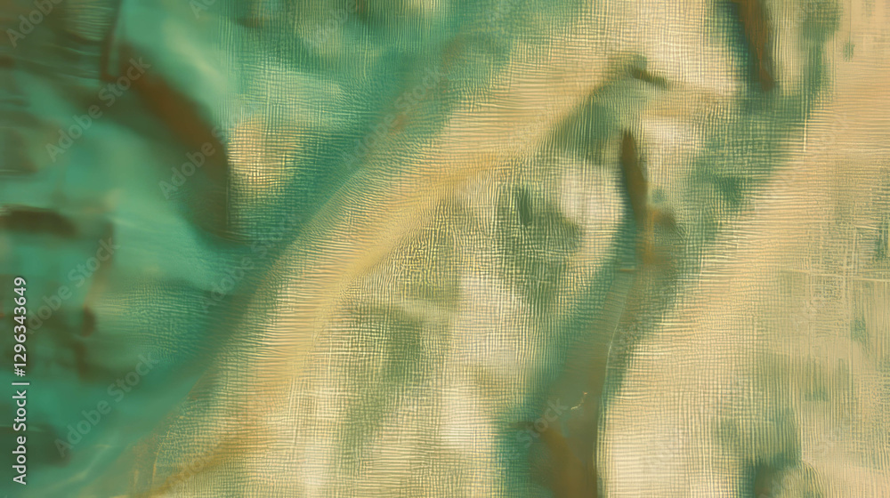 Poster abstract textured canvas background with green and gold roller marks for creative design