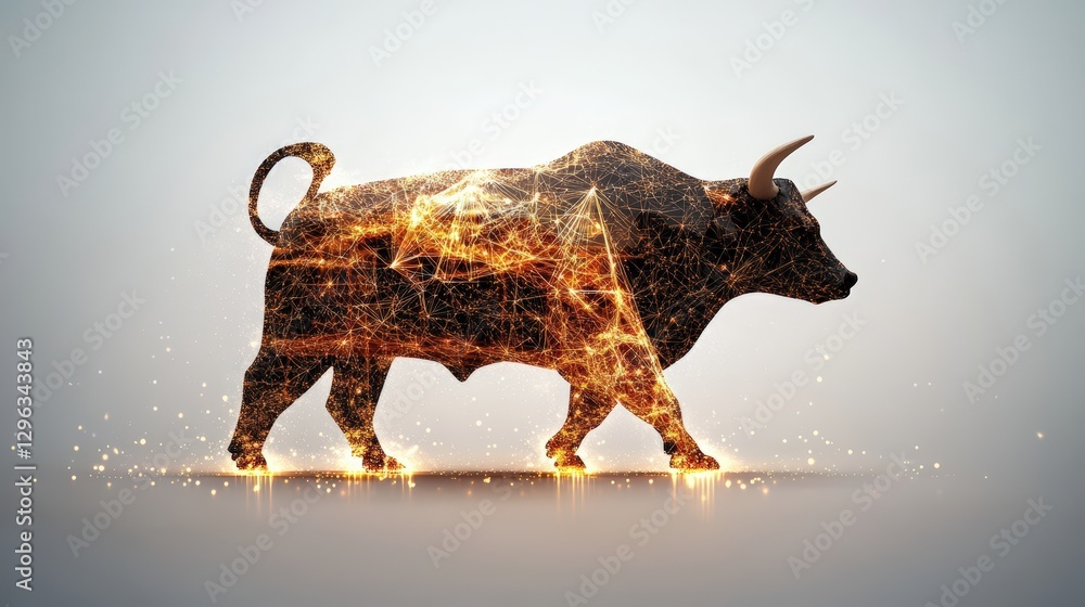 Poster bull surrounded by sparks creating a dynamic and energetic visual effect in a dramatic setting