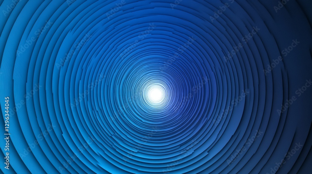 Poster a blue tunnel shape with many concentric circular layers and light