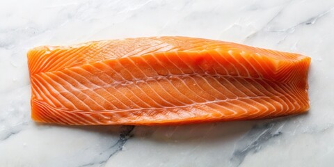 A Single Fillet of Fresh Salmon, Beautifully Presented on a Marble Surface, Ready for Culinary Creation
