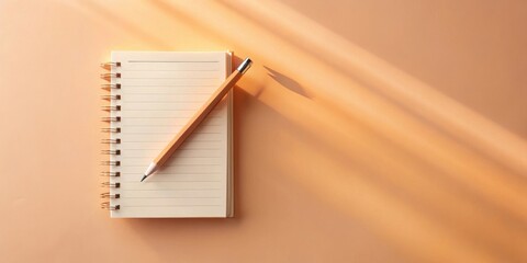 Warm Sunlight Illuminates a Spiral Notebook and Pencil, Ready for Note-Taking or Creative Writing