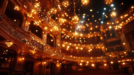Obraz premium Theater lights, ornate balcony, performance, stage, golden