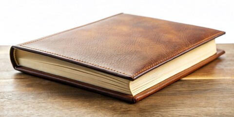 A Luxurious Brown Leather-Bound Book Rests on a Polished Wooden Surface, Displaying its Elegant Craftsmanship and Rich Texture