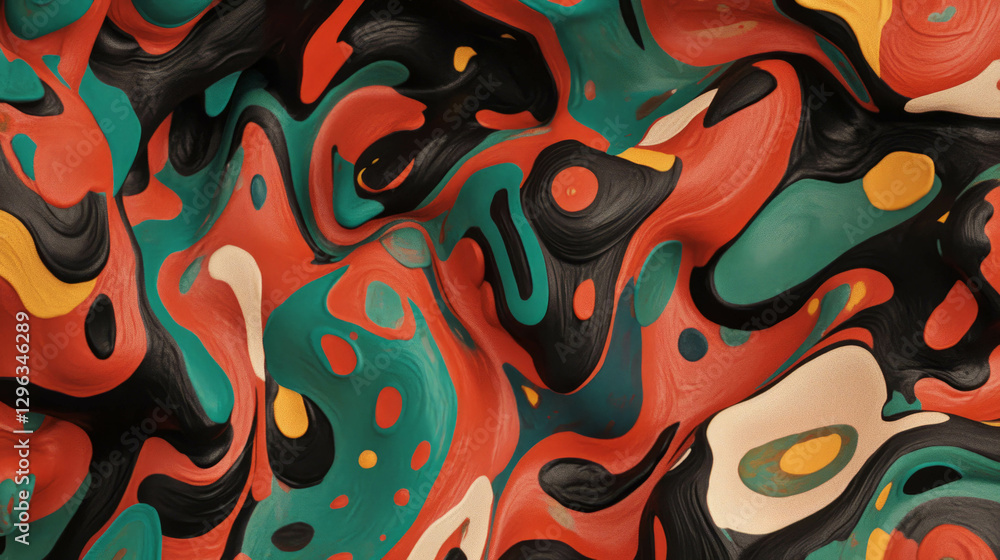 Poster Abstract clay texture with vibrant hand-painted patterns for artistic design