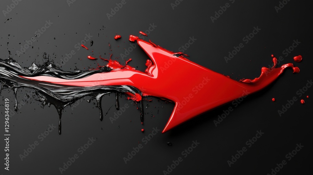 Poster a dynamic red arrow emerging from a splash of black, symbolizing movement and progress.