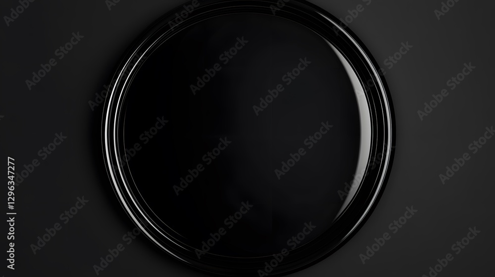 Poster a circular shiny black object rests against a dark background