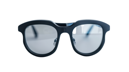 Modern smart glasses isolated on transparent background reflecting bright light