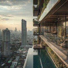 Obraz premium a high-rise apartment in Bangkok, its sleek design blending seamlessly with the citys dynamic skyline
