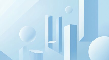 Abstract blue 3D shapes; minimal background; product display