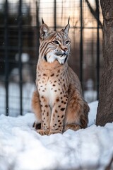 Obraz premium Snowy Lynx in Forest Habitat