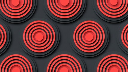 Geometric Patterns of Red Circles on Dark Background for Design