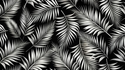 Elegant Monochrome Palm Fronds Seamless Pattern Design for Textile and Surface Applications