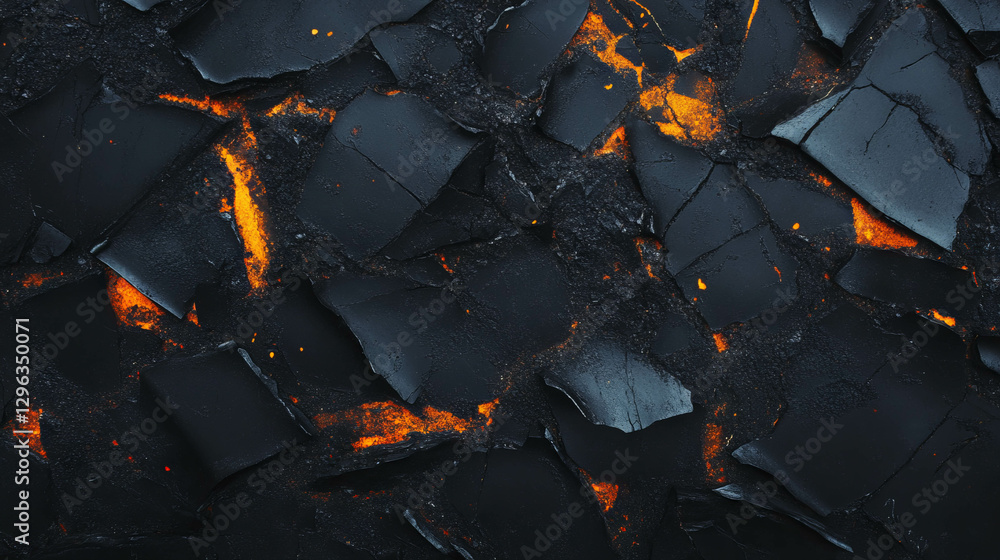 Poster cracked asphalt texture with fiery highlights for background and design