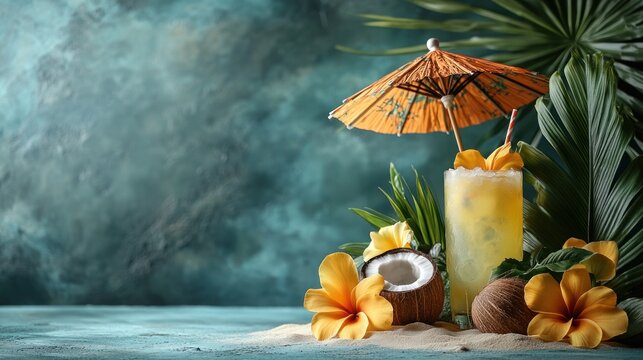 Tropical cocktail beach scene, summer drink