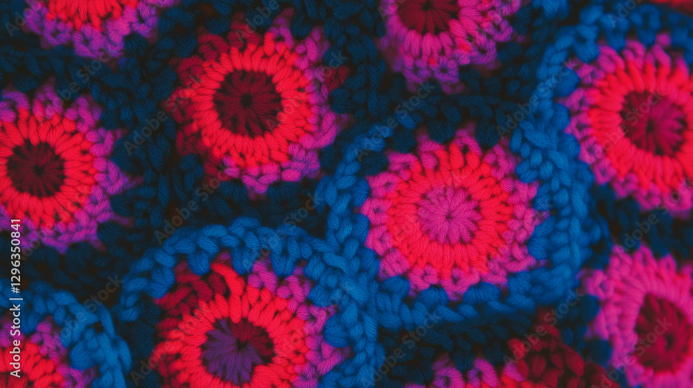 Poster vibrant crochet texture with intricate pattern design for creative projects