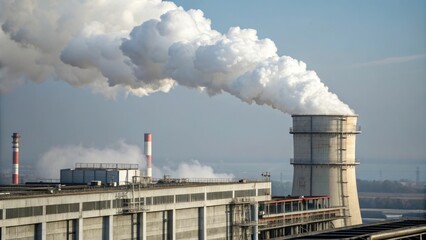 White smoke billows from the top of a pipe in a thermal power plant, factory, thermal power, energy, pipe, industrial