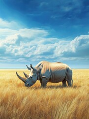 Fototapeta premium Rhino in a savannah landscape