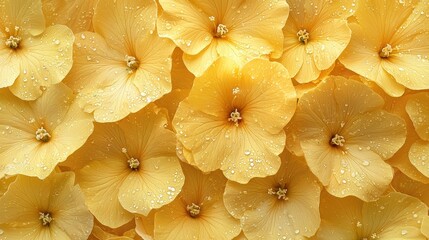 Fototapeta premium Dew-kissed yellow flowers, garden closeup, floral background, website design