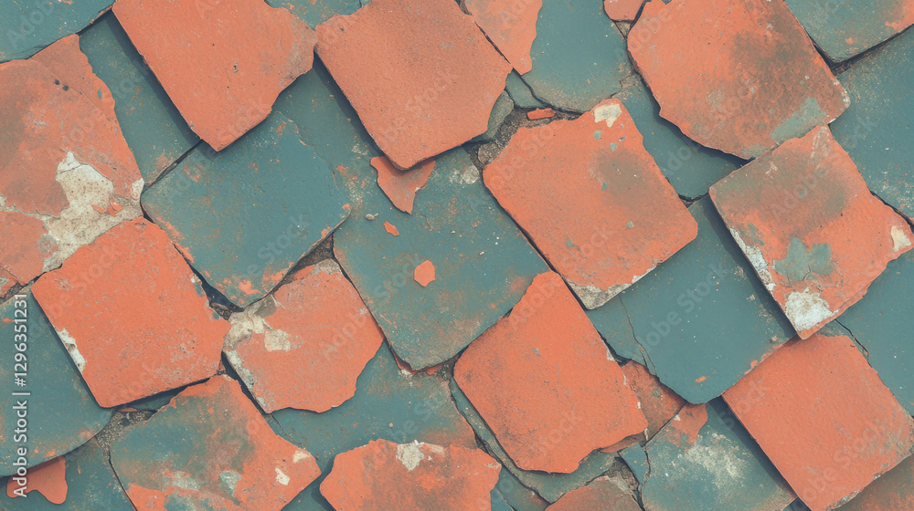 Aufkleber weathered roof texture with broken tiles for restoration and design projects