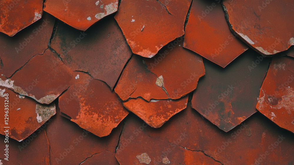 Poster textured background of damaged roof with broken tiles for design and decor projects