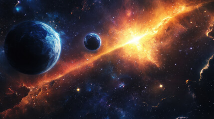 Obraz premium Spectacular view of planets and nebula in deep space