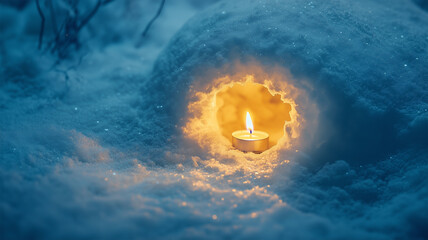 Fototapeta premium 冬のぬくもり – かまくらの灯りが照らす幻想的な空間