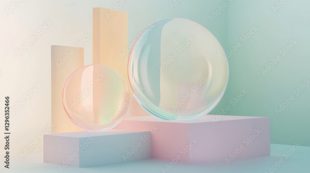 Aufkleber elegant translucent spheres displayed on pastel colored surface with minimalistic geometric shapes i