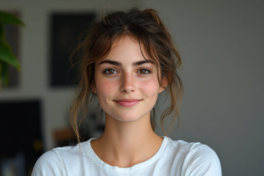 Smiling German Woman Portrait with Freckles and Copy Space