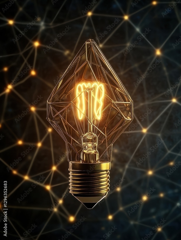 Poster polygon idea light bulb on blockchain technology network hud background. global cryptocurrency block