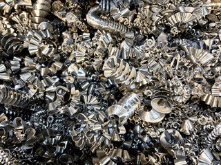 Stainless steel turnings, waste from a factory for recycling
