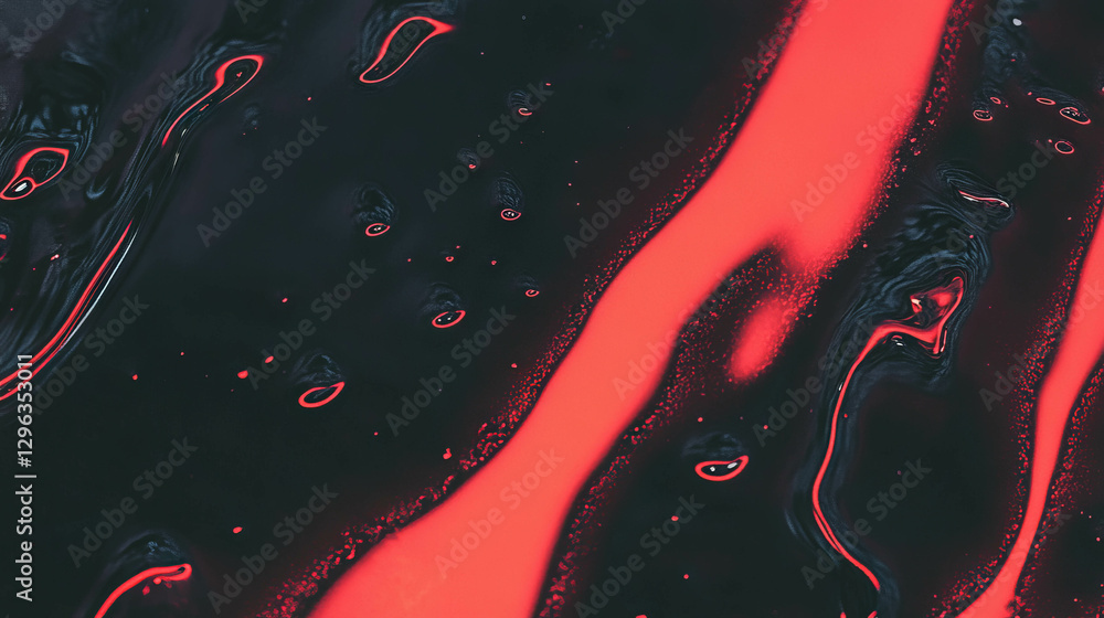 Poster dark oily water surface with red reflections for design backgrounds