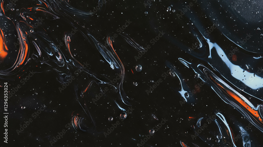 Poster Dark and oily water surface with unique texture and reflections for artistic background