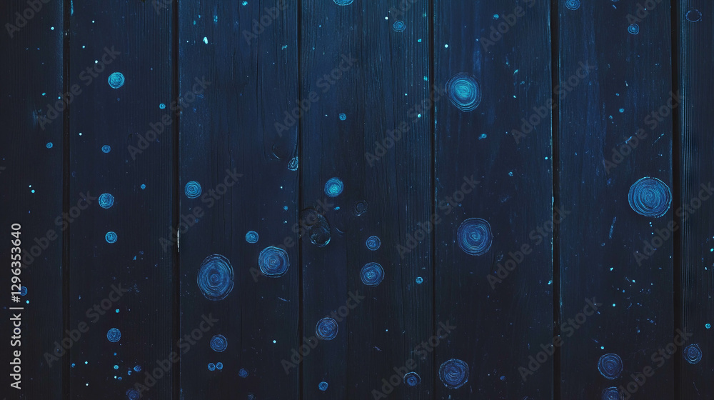 Poster Dark stained wooden planks with circular patterns for rustic background design