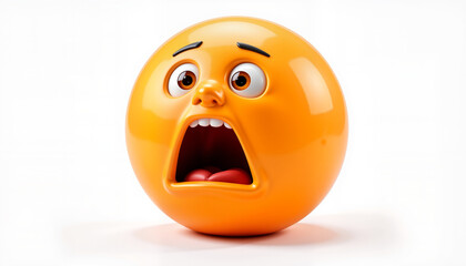 Fototapeta premium Surprised orange emoji expressing shock in 3D effect, visual expression